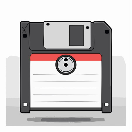 A throwback to the early days of digital life, this illustration of a classic 3.5-inch floppy disk evokes a sense of nostalgia.のイラスト素材