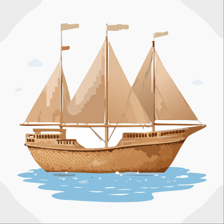 An elegant vintage sailing ship embarks on a grand voyage across the open sea.のイラスト素材