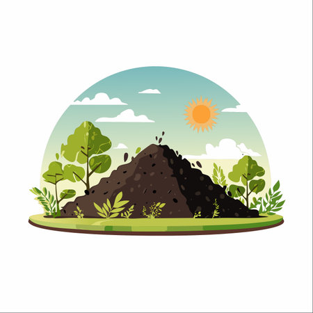 A vibrant illustration showcasing a rich, dark compost pile, the heart of an organic garden.のイラスト素材