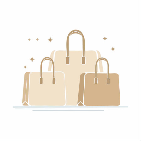 A collection of stylish shopping bags in elegant neutral tones, hinting at a successful and satisfying retail therapy session.のイラスト素材