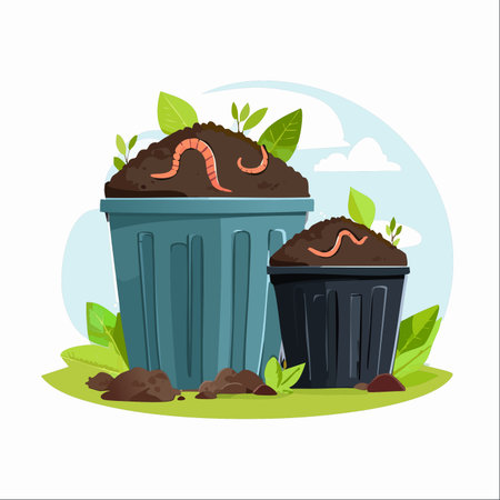 An illustration of two vermicomposting bins filled with nutrient-rich soil and earthworms.のイラスト素材