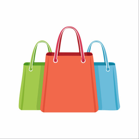 A collection of three bright and colorful shopping bags stands ready for a day of retail therapy.のイラスト素材