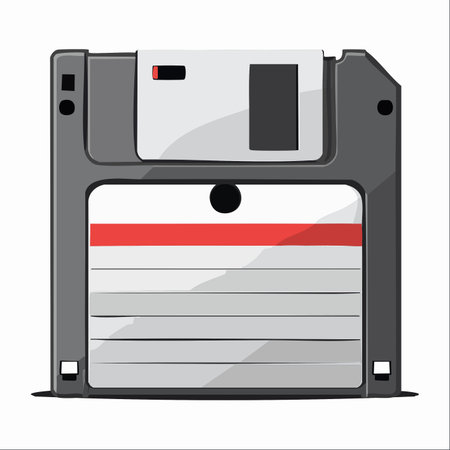 A stylized illustration of a classic 3.5-inch floppy disk, isolated on a white background.のイラスト素材