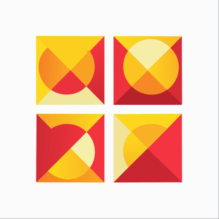 This set of four abstract geometric designs showcases a harmonious balance of shape and color.のイラスト素材