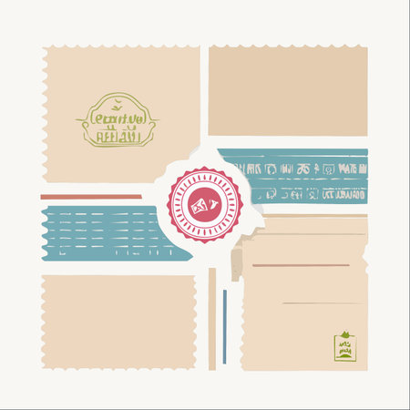 A charming collection of vintage-inspired paper elements, reminiscent of old letters, postage stamps, and treasured keepsakes.のイラスト素材