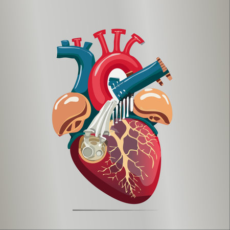 A detailed and stylized vector illustration of the human heart, showcasing its complex structure.のイラスト素材