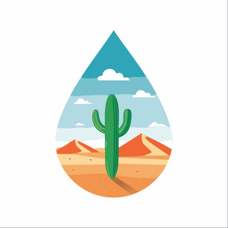 A symbolic illustration capturing the essence of desert life within a single drop of water.のイラスト素材