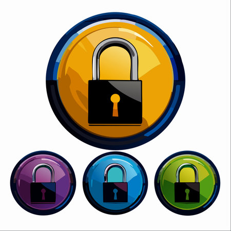 A vibrant collection of glossy padlock icons, each in a different color, symbolizing various levels of digital security and data protection.のイラスト素材