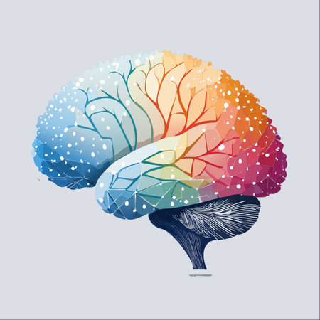 An abstract illustration of the human brain, showcasing the duality of logic and creativity.のイラスト素材