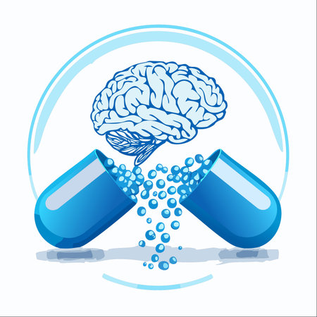 A conceptual illustration of a nootropic supplement, where an open capsule releases active ingredients to boost brain function.のイラスト素材
