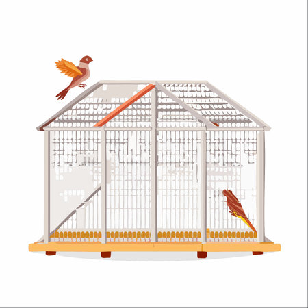 A symbolic illustration depicting a bird flying away from a broken cage, representing freedom and escape. Another bird remains inside, creating a narrative of choice and opportunity.のイラスト素材