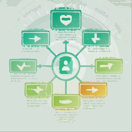 An abstract illustration of a user-centric mind map, visualizing a digital profile with various life choices and options.のイラスト素材