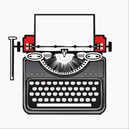 A classic vintage typewriter sits ready, a blank sheet of paper loaded, waiting for the next great story to be told.のイラスト素材
