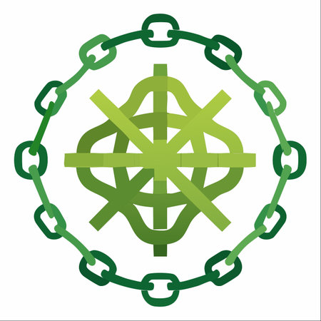 A symbolic vector illustration of a complex, interwoven green network at the center of a protective...