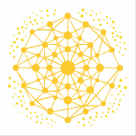 An abstract illustration of a complex, interconnected system radiating from a central point.のイラスト素材