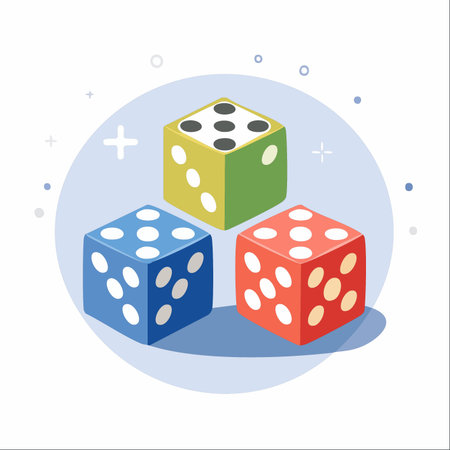 A playful illustration of three colorful dice, symbolizing the element of chance and fun in games.のイラスト素材