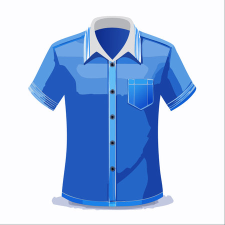 A crisp, clean vector illustration of a classic blue short-sleeved button-down shirt, isolated on a white background.のイラスト素材