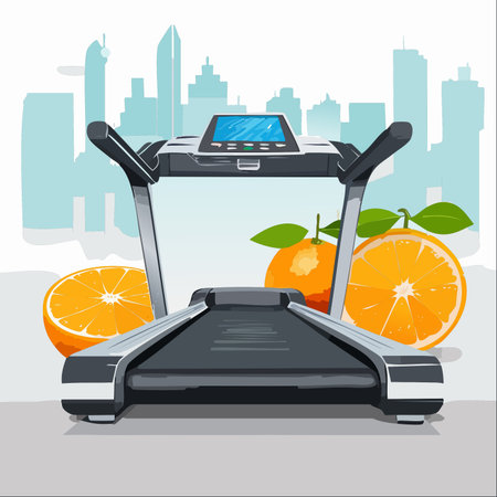 An illustration symbolizing the balance of a healthy lifestyle within a bustling urban environment.のイラスト素材