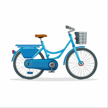A charming blue bicycle, complete with a front basket and rear rack, stands ready for a leisurely ride through the city or a quick trip to the market.のイラスト素材
