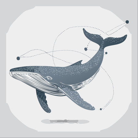 A majestic whale embarks on a cosmic journey, swimming through a serene, abstract space.のイラスト素材