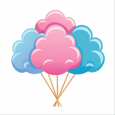 A delightful bunch of fluffy pink and blue cotton candy on sticks, evoking sweet memories of summer fairs and carnivals.のイラスト素材