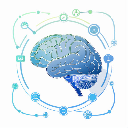 An illustrative concept of the human brain as the central hub of a vast digital network.のイラスト素材