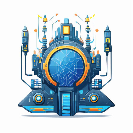 An isolated vector illustration of a futuristic quantum energy core.のイラスト素材