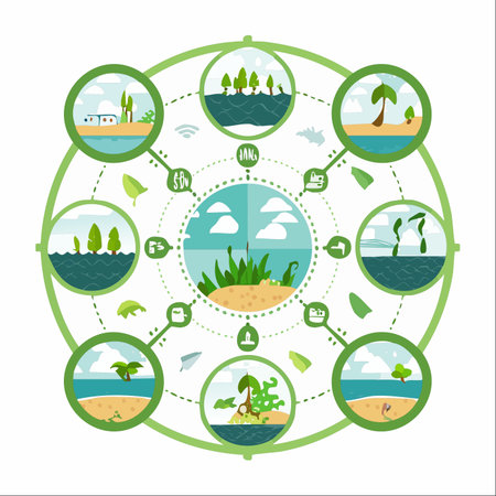 A conceptual illustration depicting the interconnectedness of various ecosystems and environmental elements.のイラスト素材