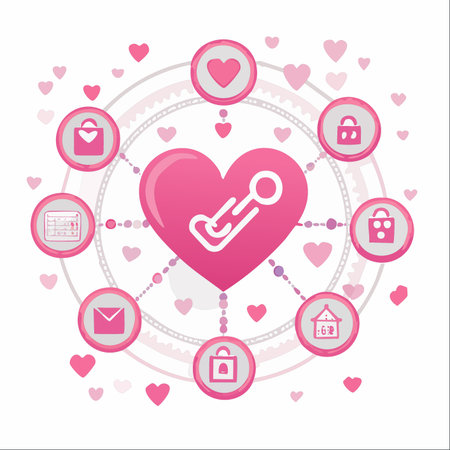 A vibrant pink heart with a key symbolizes the core of love, unlocking connections to essential life elements.のイラスト素材
