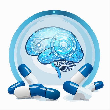 A conceptual illustration of the intersection between neuroscience and pharmacology.のイラスト素材
