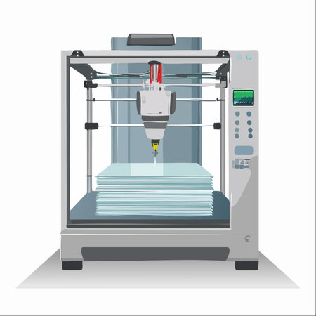 A modern 3D printer meticulously illustrated, capturing the process of additive manufacturing.のイラスト素材