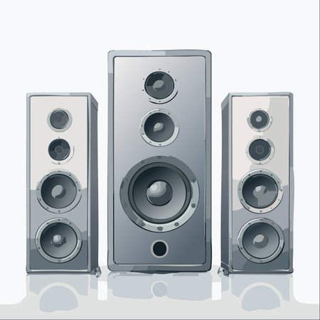 A powerful, modern audio system stands ready to deliver an immersive sound experience.のイラスト素材