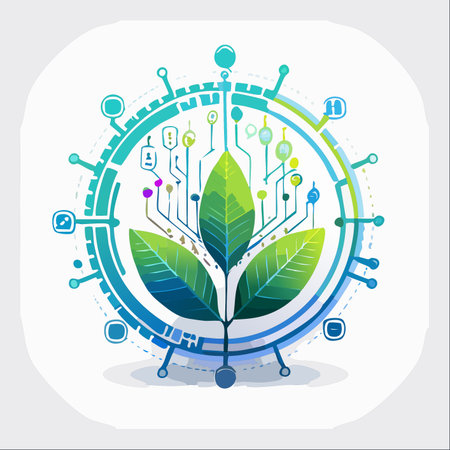 An illustrative icon representing the synergy between nature and digital innovation.のイラスト素材
