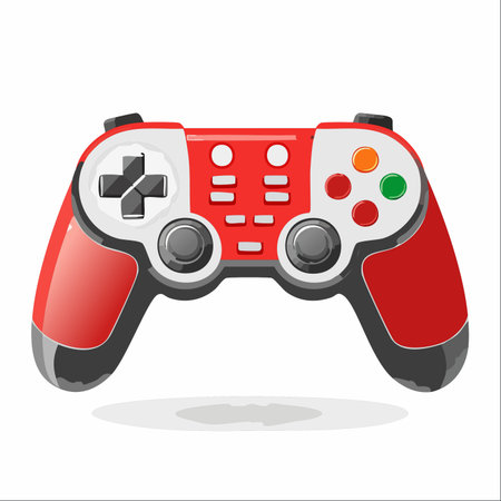 A vibrant red and grey game controller, isolated on a white background.のイラスト素材
