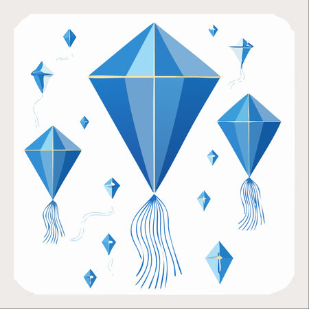 A collection of beautifully crafted blue kites dance and soar through the air.のイラスト素材