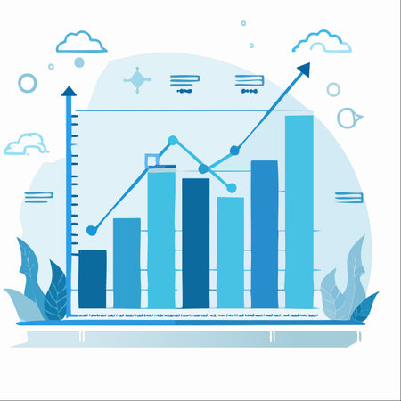 A modern flat illustration captures the essence of corporate success, with a dynamic chart showing a clear upward trend.のイラスト素材