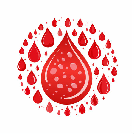 A symbolic representation of life and health, featuring a collection of red blood drops forming a perfect circle.のイラスト素材