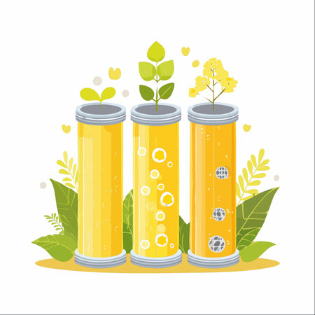 An illustration showcasing the stages of biofuel development, from a tiny sprout to a flowering plant.のイラスト素材