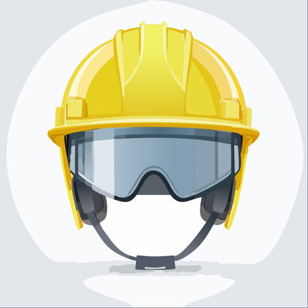 An essential piece of personal protective equipment, this yellow hard hat with integrated safety goggles represents the paramount importance of safety and security on any construction site or industr.のイラスト素材