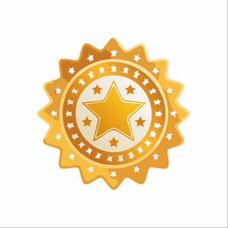 A gleaming golden seal featuring a prominent star, symbolizing the pinnacle of achievement and quality.のイラスト素材