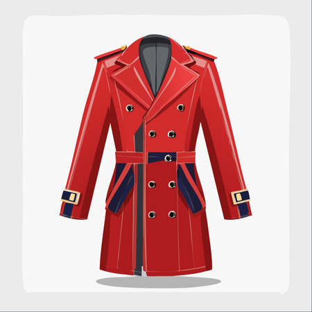 A bold statement in outerwear, this stylish red trench coat combines classic design with a modern, glossy finish.のイラスト素材
