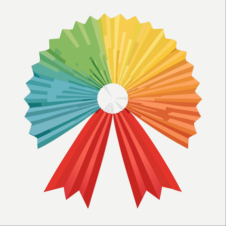 A vibrant, handcrafted paper rosette bursts with the colors of the rainbow, symbolizing joy, achievement, and celebration.のイラスト素材