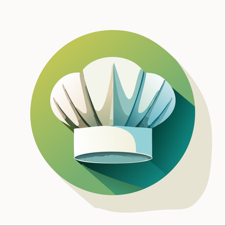 A clean and modern vector icon of a classic chef's hat, presented in a flat design style with a long shadow.のイラスト素材