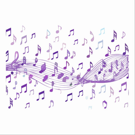 A beautiful melody comes to life as a stream of purple musical notes flows across a wavy staff.のイラスト素材