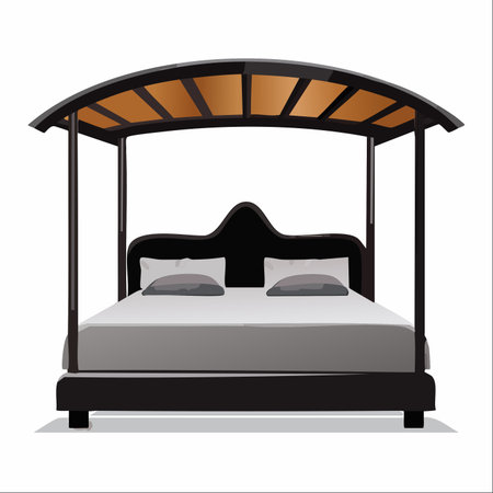 An illustration of a luxurious four-poster bed, perfect for creating a serene and elegant bedroom retreat.のイラスト素材