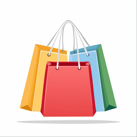 A vibrant illustration of three colorful shopping bags, representing a successful shopping trip or a special purchase.のイラスト素材