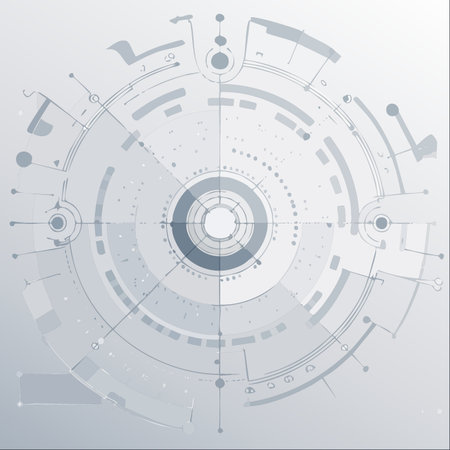 A complex and intricate digital interface comes to life, with concentric circles and data points aligning in perfect harmony.のイラスト素材