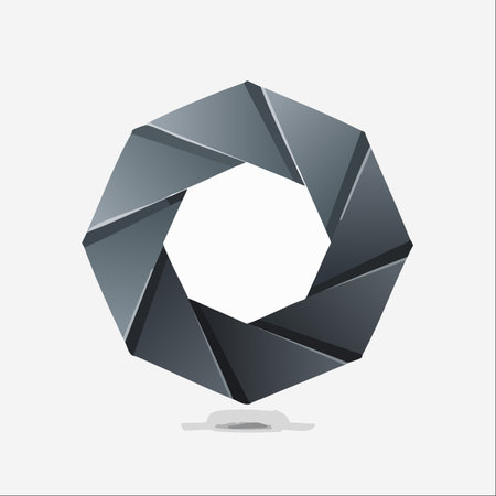 A stylized 3D illustration of a metallic camera aperture.のイラスト素材
