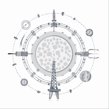 An intricate, hand-drawn schematic illustrating the complex engineering and planning behind a mission to the moon.のイラスト素材