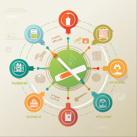 A modern infographic illustrating the interconnected nature of various lifestyle choices and their health consequences.のイラスト素材